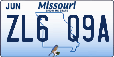 MO license plate ZL6Q9A