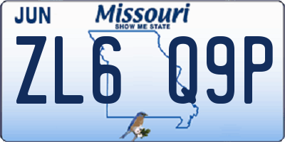MO license plate ZL6Q9P