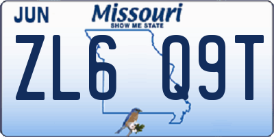 MO license plate ZL6Q9T
