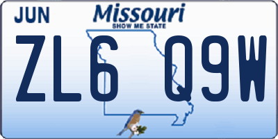 MO license plate ZL6Q9W