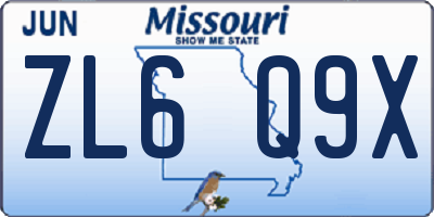 MO license plate ZL6Q9X