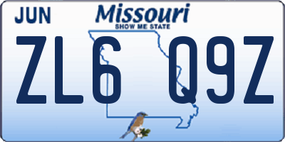 MO license plate ZL6Q9Z