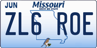 MO license plate ZL6R0E