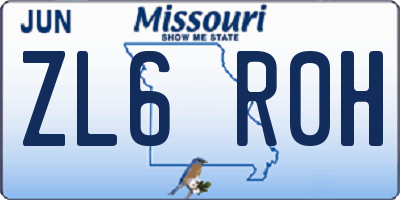 MO license plate ZL6R0H