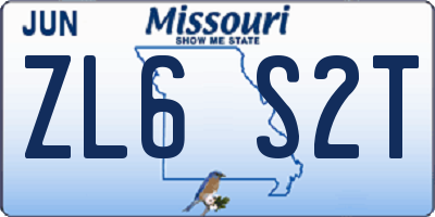MO license plate ZL6S2T