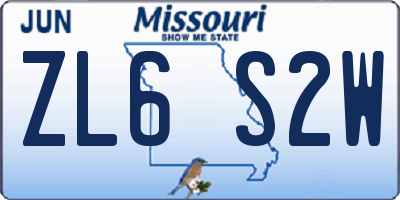 MO license plate ZL6S2W