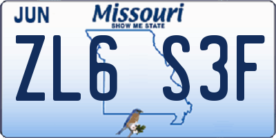 MO license plate ZL6S3F