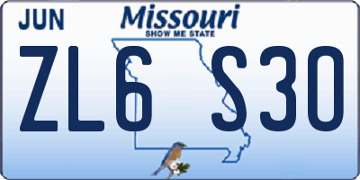 MO license plate ZL6S3O