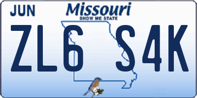 MO license plate ZL6S4K
