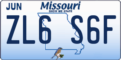 MO license plate ZL6S6F
