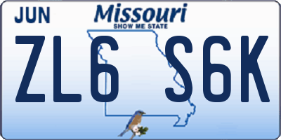 MO license plate ZL6S6K