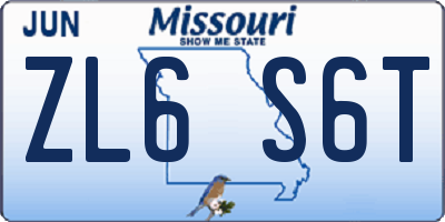 MO license plate ZL6S6T