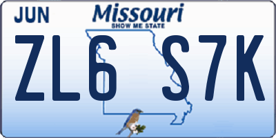 MO license plate ZL6S7K