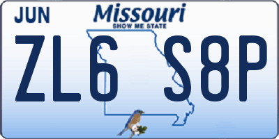 MO license plate ZL6S8P