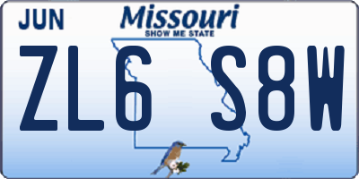 MO license plate ZL6S8W