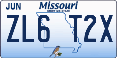 MO license plate ZL6T2X