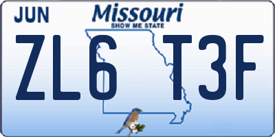 MO license plate ZL6T3F