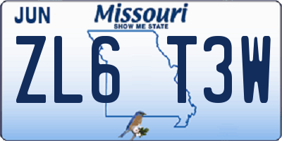MO license plate ZL6T3W