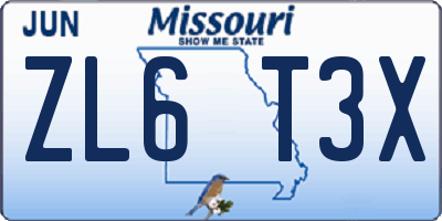 MO license plate ZL6T3X