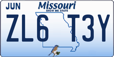 MO license plate ZL6T3Y