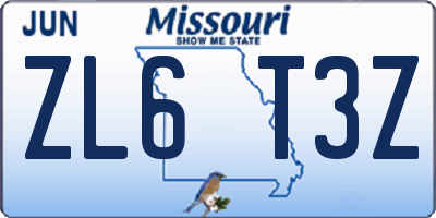 MO license plate ZL6T3Z