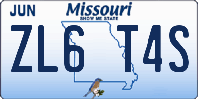 MO license plate ZL6T4S