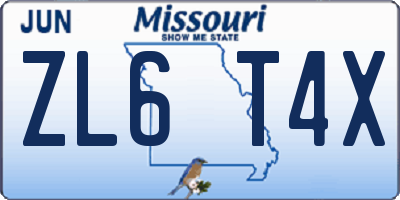 MO license plate ZL6T4X