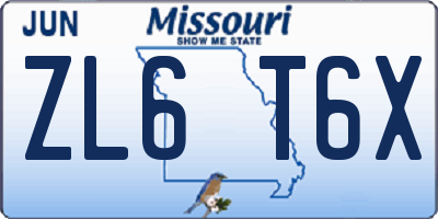 MO license plate ZL6T6X