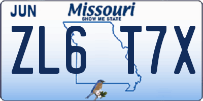 MO license plate ZL6T7X