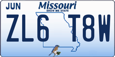 MO license plate ZL6T8W