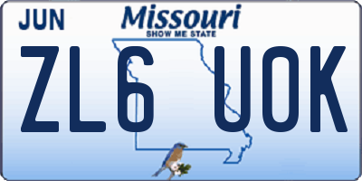 MO license plate ZL6U0K