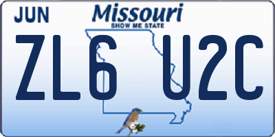 MO license plate ZL6U2C