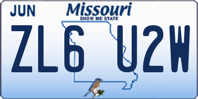 MO license plate ZL6U2W