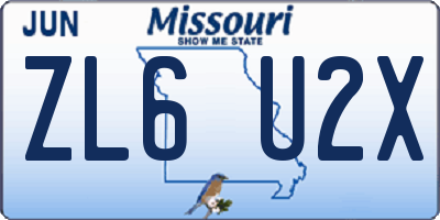 MO license plate ZL6U2X