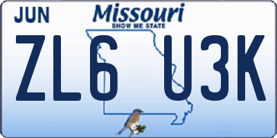 MO license plate ZL6U3K