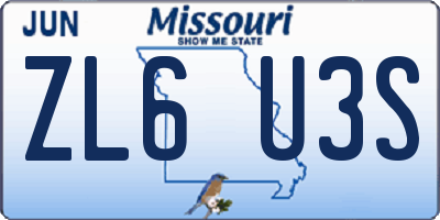 MO license plate ZL6U3S