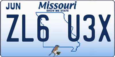 MO license plate ZL6U3X