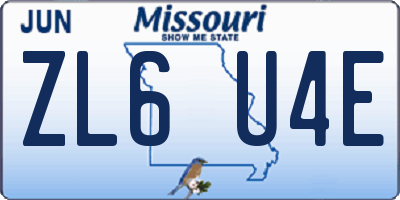 MO license plate ZL6U4E