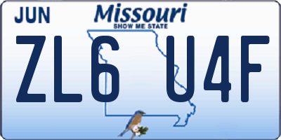MO license plate ZL6U4F
