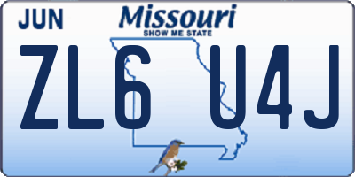 MO license plate ZL6U4J