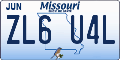 MO license plate ZL6U4L