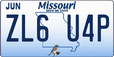 MO license plate ZL6U4P
