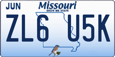 MO license plate ZL6U5K