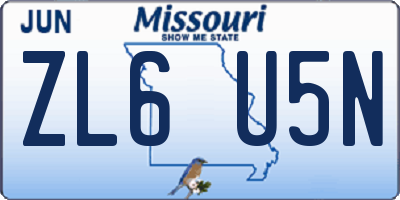MO license plate ZL6U5N