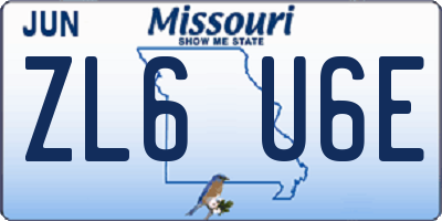 MO license plate ZL6U6E