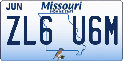 MO license plate ZL6U6M