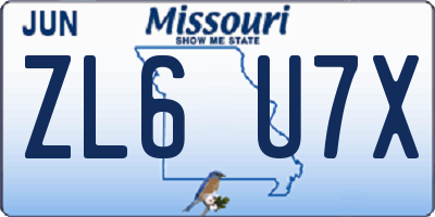 MO license plate ZL6U7X