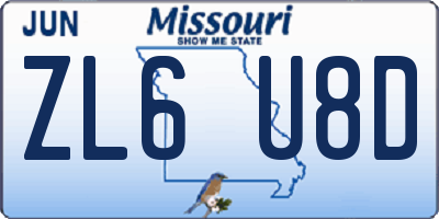 MO license plate ZL6U8D