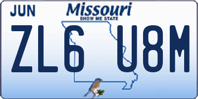 MO license plate ZL6U8M