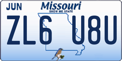 MO license plate ZL6U8U